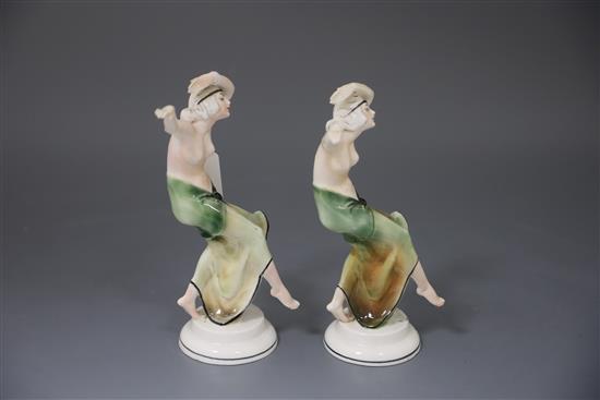 Two Katzhutte Art Deco pottery figures of dancers, H. 22cm